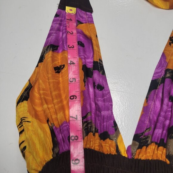 Halter Colorful Dress Summer Halter Dress in Purple and Orange Floral Print - Picture 11 of 16